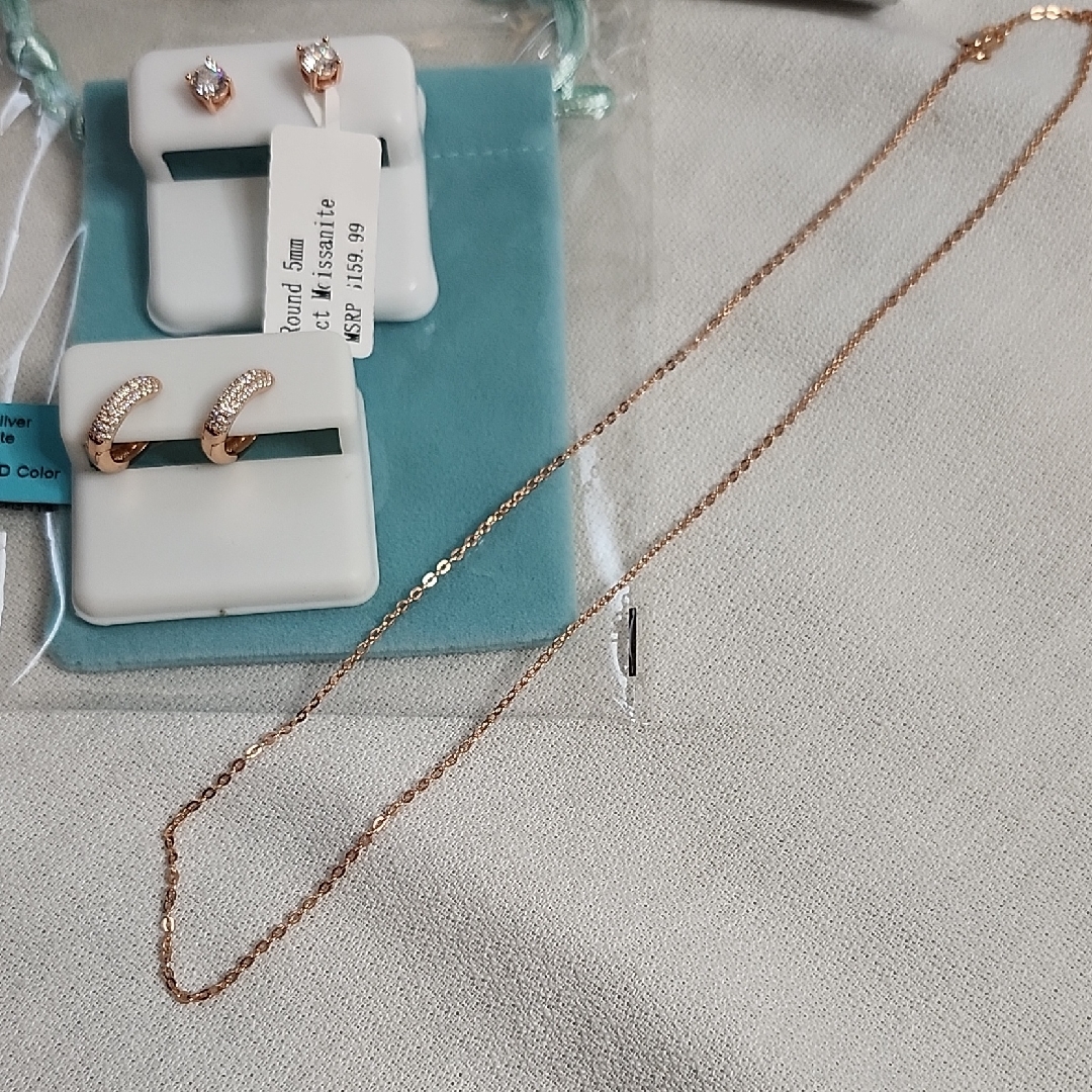 Moissanite Rose Gold And Sterling Silver Earrings Set